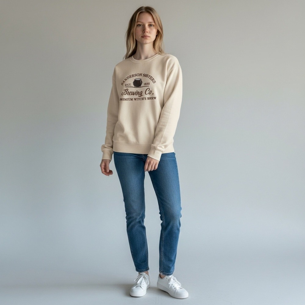 Sanderson‎ Sisters Brewing Co. Sweatshirt Womens Small Cream Crew Neck Graphic